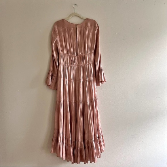 Cinq a Sept Nina tiered satin shimmery midi dress in trut champagne size 6 - Picture 10 of 12